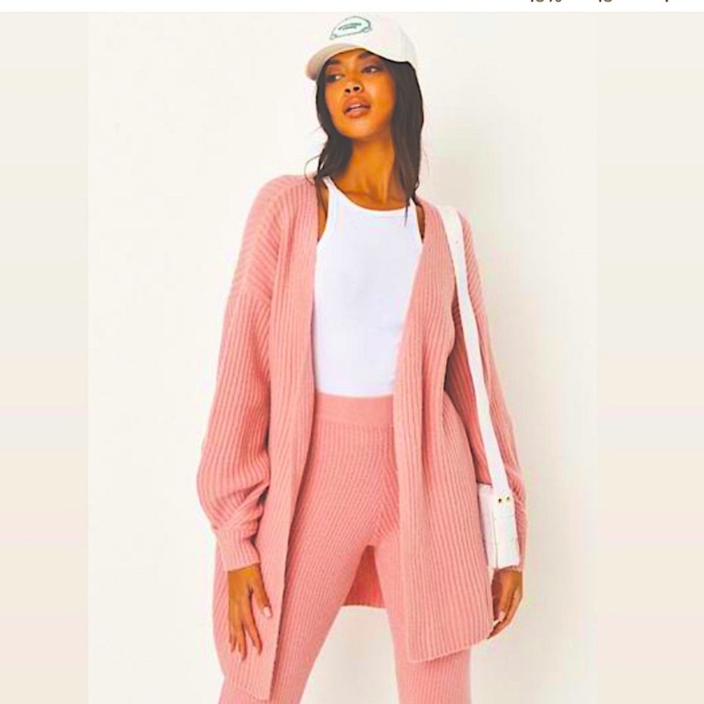 Missguided Women’s Pink Rose rib tuck sleeve Sweater 
Cardigan size 6/8